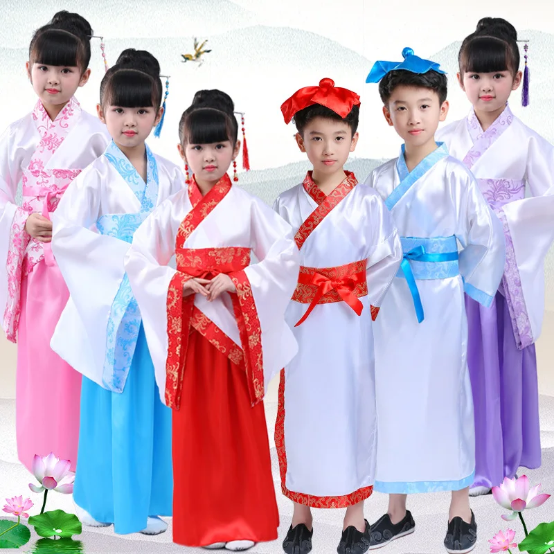 Детская одежда Hanfu для мальчиков и девочек костюмы учащихся Китайская