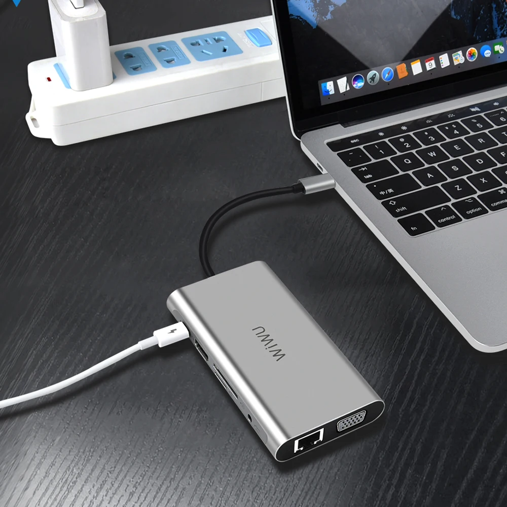 WIWU 10 в 1 USB концентратор для MacBook C к VGA/RJ45 Thunderbolt 3 адаптер Dell/Samsung/Huawei P20 Pro Type c 0