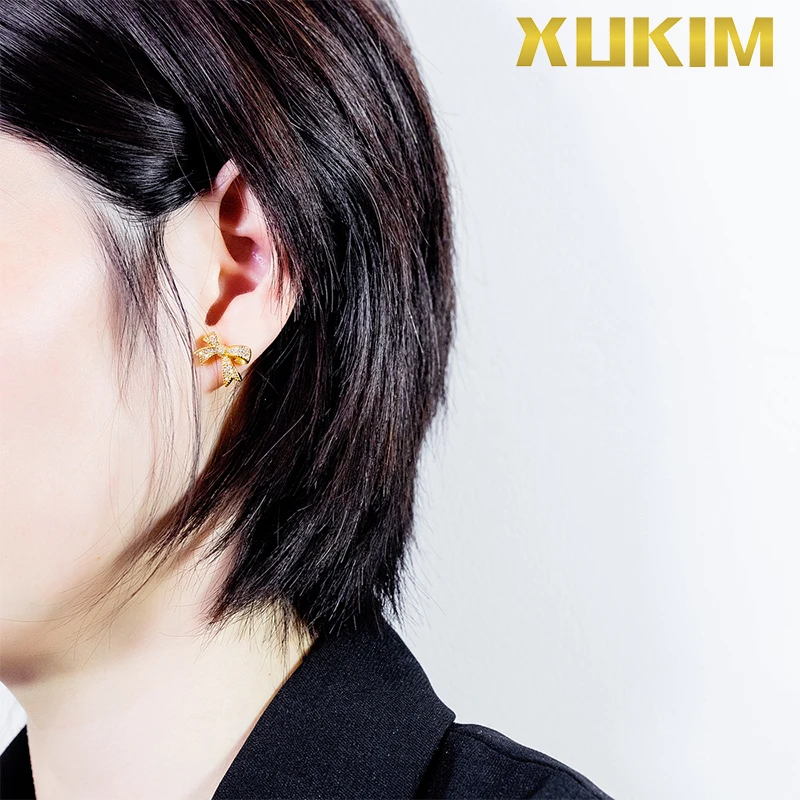 KEO101 2 Xukim ювелирные изделия серьги золотого цвета женский с бантами набор