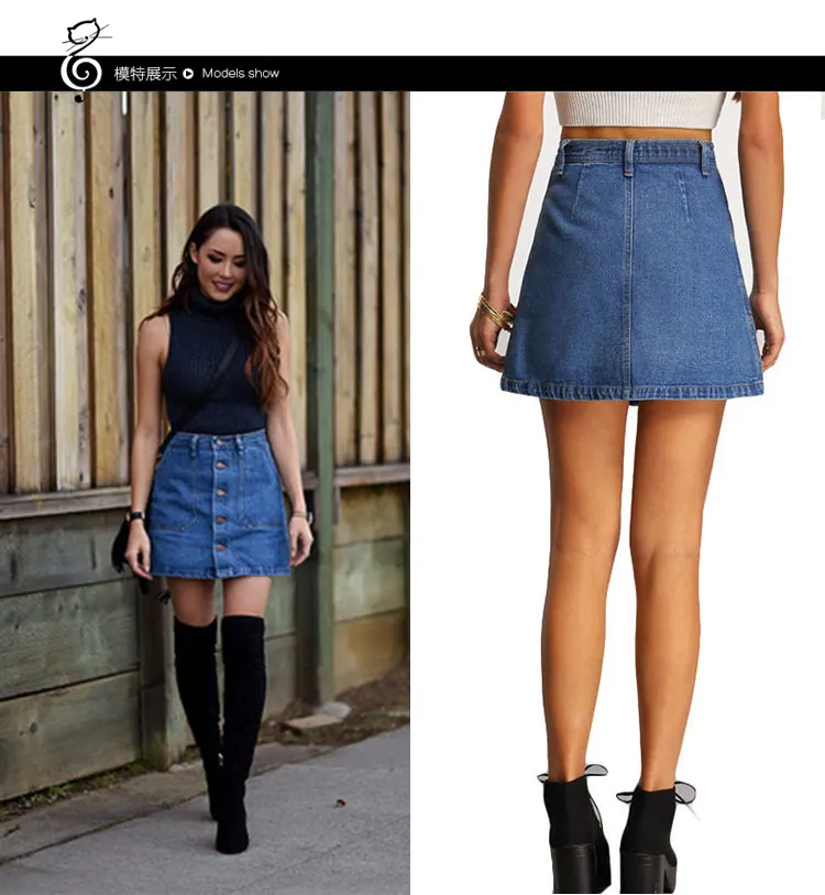 Летняя Сексуальная Женская винтажная трапециевидная юбка из джинсовой ткани с