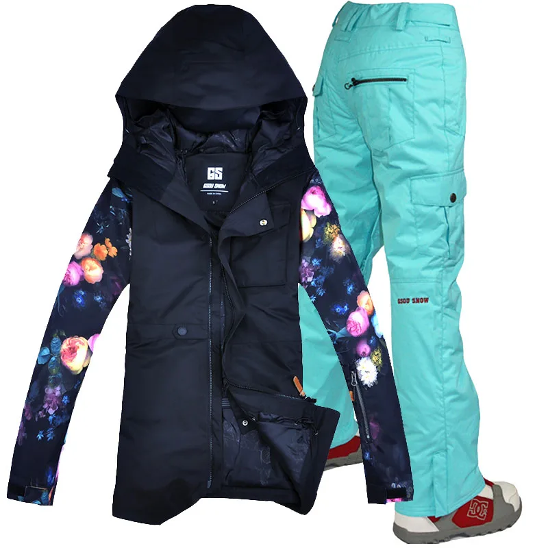 light blue pants Gsou зимняя куртка для женщин, лыжный костюм, женская зимняя куртка и штаны, ветрозащитная водонепроницаемая цветная одежда - Цвет: light blue pants