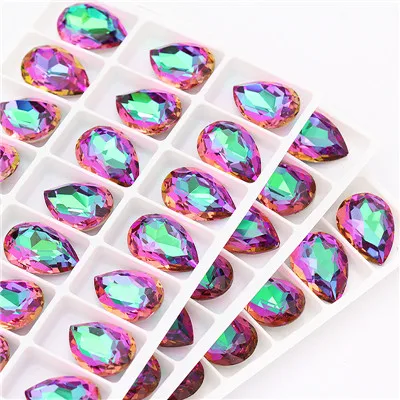 Heliotrope Стеклянный кристалл в форме слезы красочные шитье на металлической основе высокое качество Pointback пришить на камень капелька Швейные Стразы для одежды - Цвет: Heliotrope