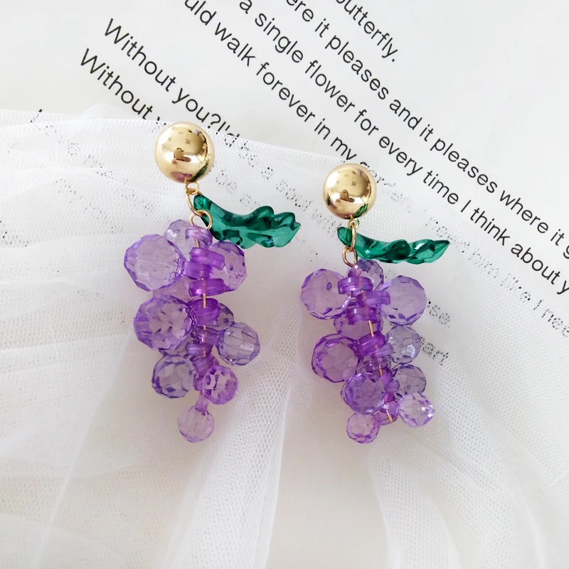 stud earrings Модные женские серьги, акриловые серьги-гвоздики с милым виноградом для девушек, женские серьги-гвоздики с фруктовым виноградом - Окраска металла: stud earrings