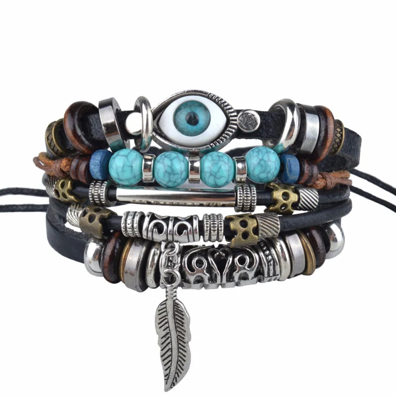 eye bracelet NIUYITID ручной работы перо лист мужские браслеты для мужчин многослойные кожаные аксессуары мужские браслеты дружбы ювелирные изделия - Окраска металла: eye bracelet
