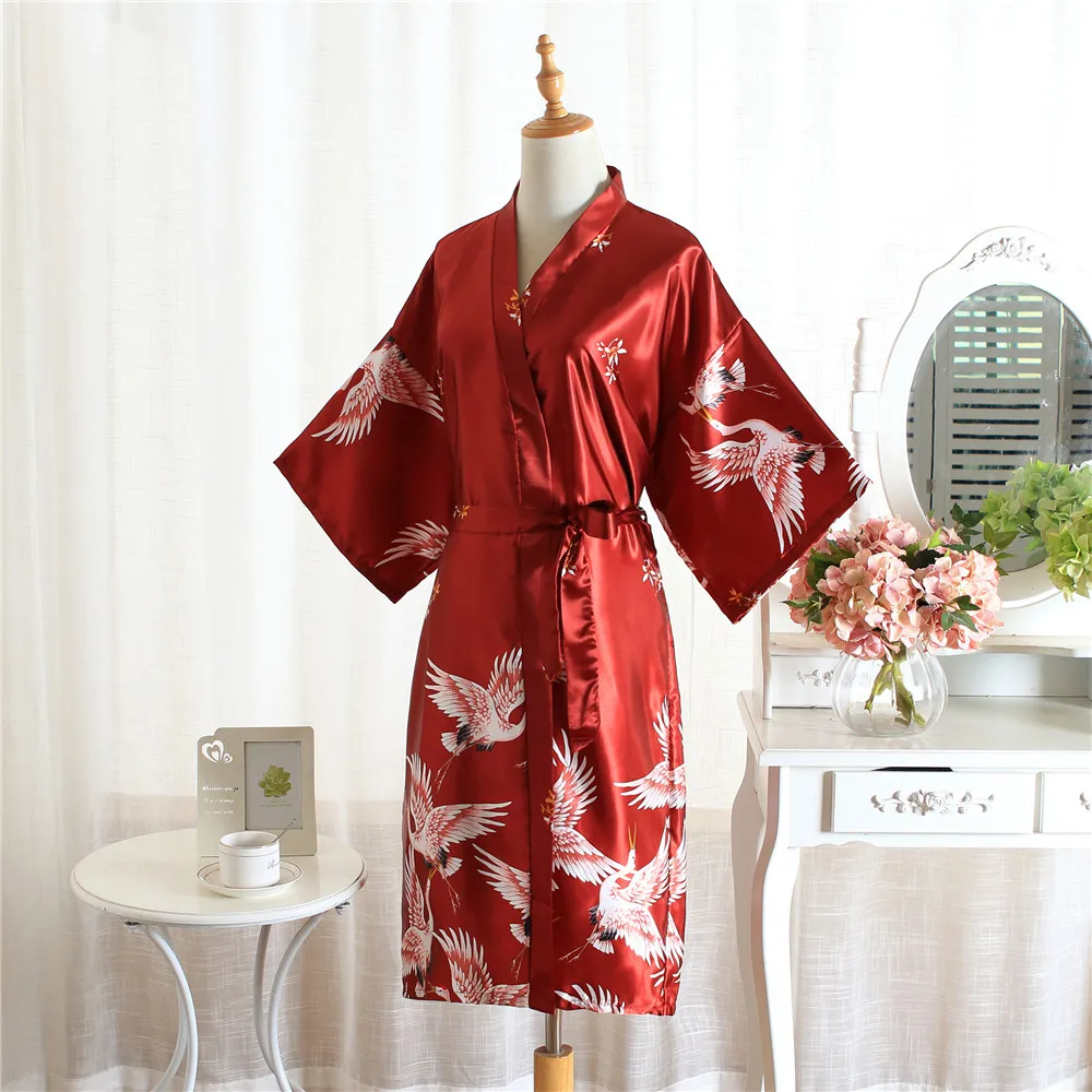 Women Casual Yukata Robe Rayon Satin Sleepwear Nightgown Summer Kimono Bathrobe Sexy Wedding Bride Bridesmaid Dressing Gown | Женская