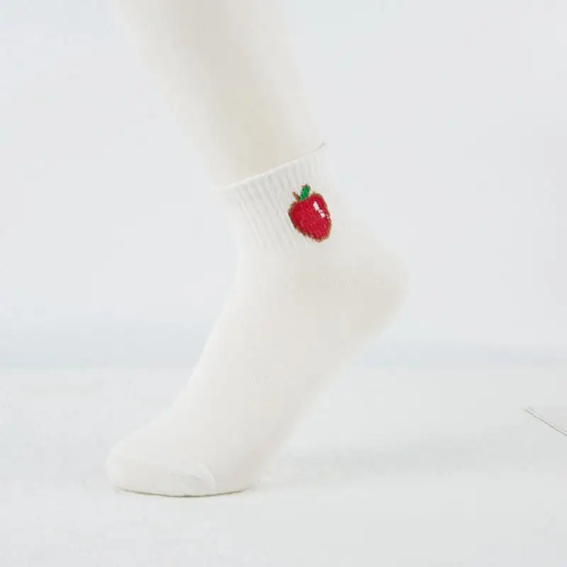 Apple 1 пара, хлопковые носки женские Харадзюку, милые, миленькие в японском стиле(«Каваий» фрукты носки корейский стиль белые низкие носки для девочек воздухопроницаемая комфортная обувь#426 - Цвет: Apple