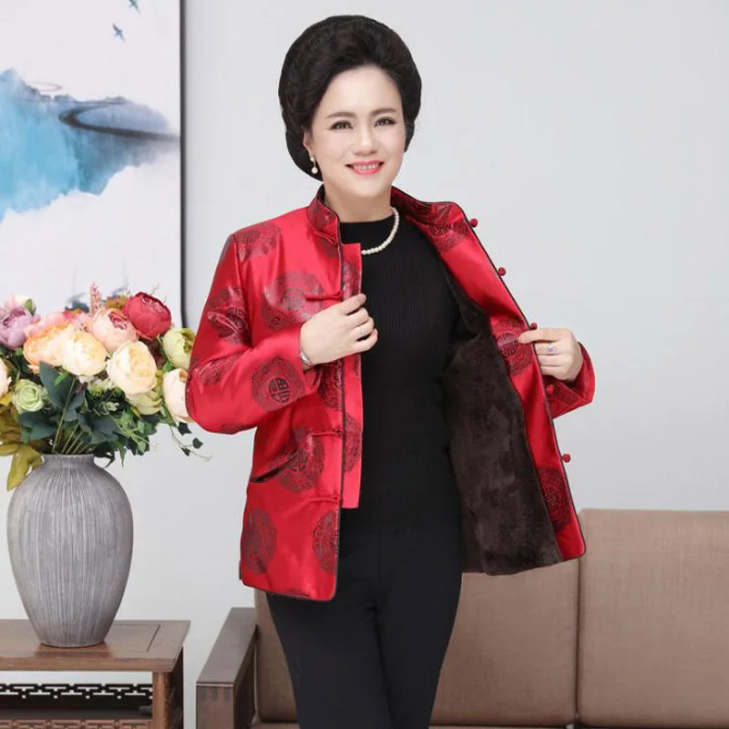 Женская теплая куртка Tang Suit Китайская традиционная зимняя стеганая на день