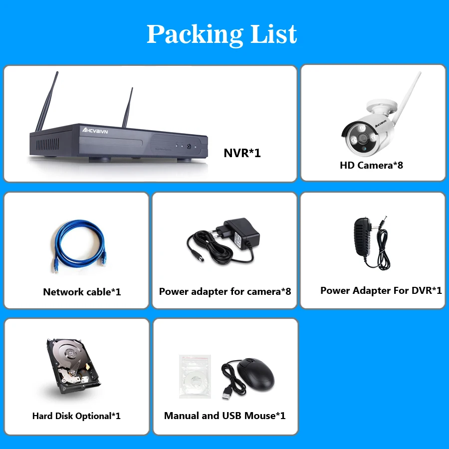 

8CH 1080P NVR WIFI Surveillance Kit Plug and Play 720P HD 1.0MP Wireless Waterproof Night Vision Security CCTV System AHCVBIVN