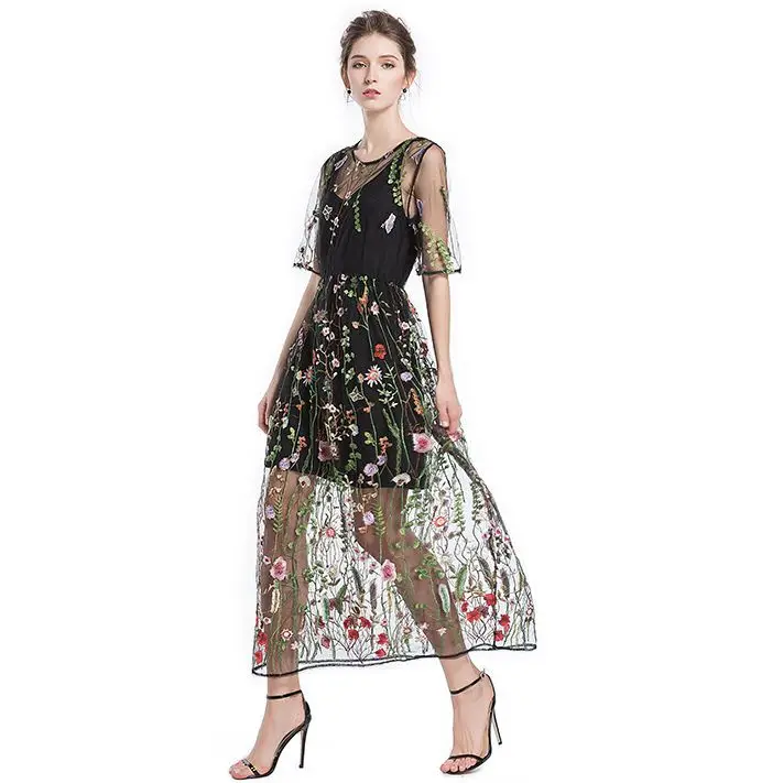 Женское богемное пляжное платье Элегантное Длинное Платье с цветочной вышивкой