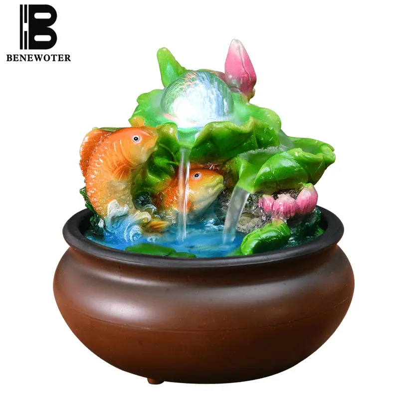 

110V/220V Creative Resin Water Fountain Rockery Micro Landscape Ornamental Lucky Feng Shui Desktop Decoration Office Humidifier