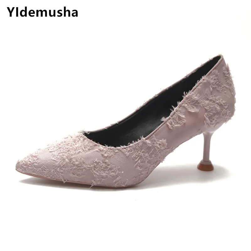 

YIdemusha 2019 New Arrival Concise Pointed Toe Office Shoes Women Pumps Fashion Solid Flock Shallow High Heels Shoes for Women