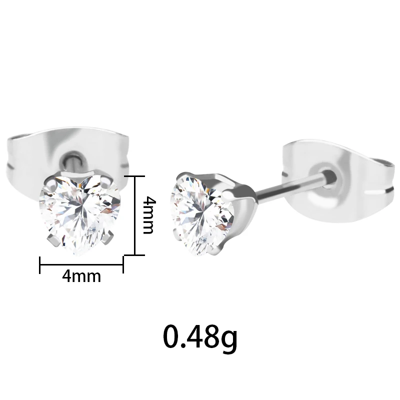 olowu Rose Gold Stud Earrings Classic Women Heart For Valentine's Day Gift Men Cubic Zirconia Crystal Mens 4mm | Украшения и