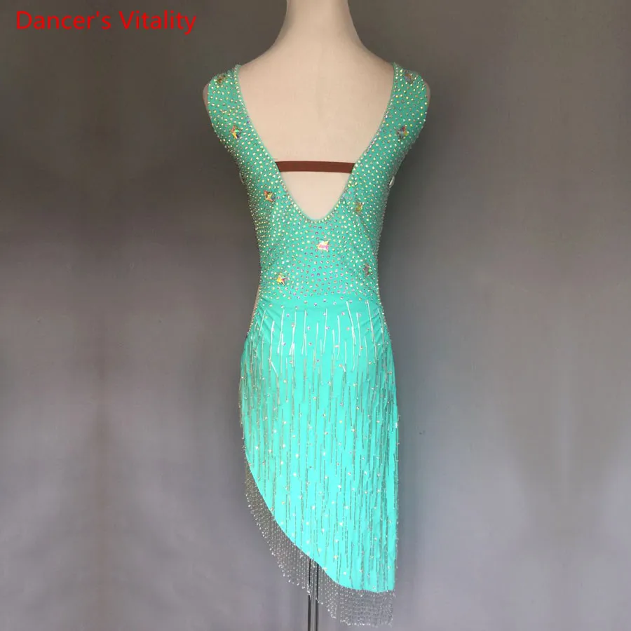 Женское платье для латиноамериканских танцев без рукавов со стразами бальных