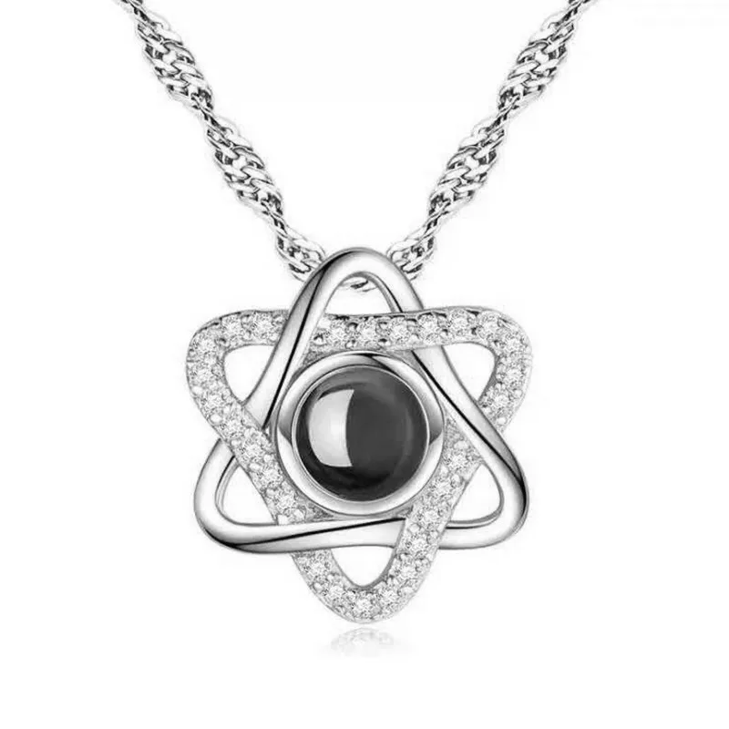 silver color flower Любовь Сердце воспоминания о романтической любви свадебное ожерелье розовое золото и серебро 100 языков I Love you проекция кулон ожерелье - Окраска металла: silver color flower