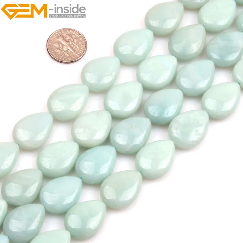 

Gem-inside Natural Flat Drop Teardrop Amazonite Stone Beads For Jewelry Making Selectable Size 15inches DIY Jewellery