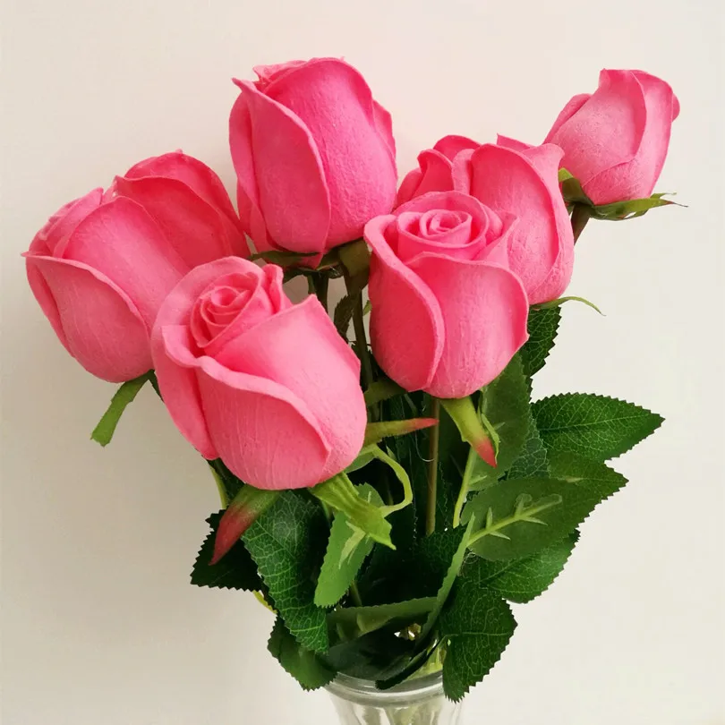 deep pink 100 шт Искусственные ПУ розы моделирование одиночный стебель Роза реальные на ощупь розы цветок украшение в середине стола для свадеб вечерние украшения дома - Цвет: deep pink