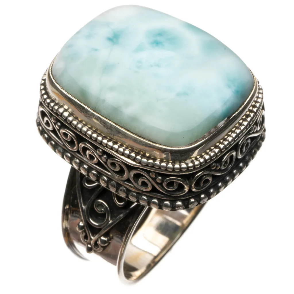 Натуральное Карибское Винтажное кольцо Larimar из стерлингового серебра 925 пробы