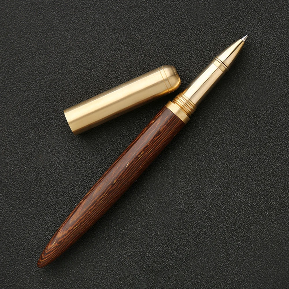 High Quality Handmade vintage Brass gift sign pen Gel ink pen with clip Black ink Pure Copper Pen for travel, office, business