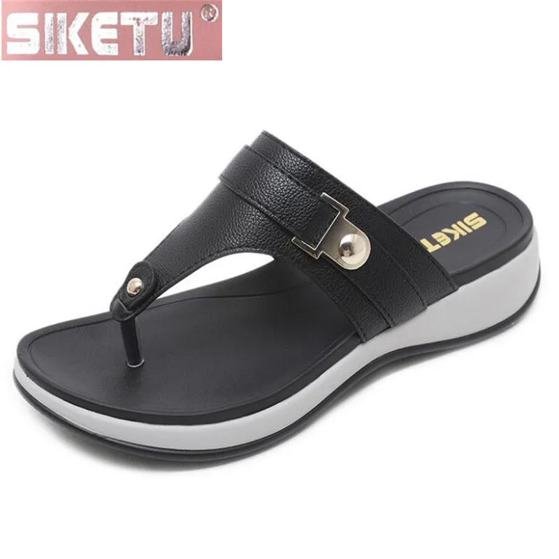 

SIKETU shoes woman flat sandals PU Europe and America Women's sandals metal Wedge Comfortable Cross-border Beach shoes