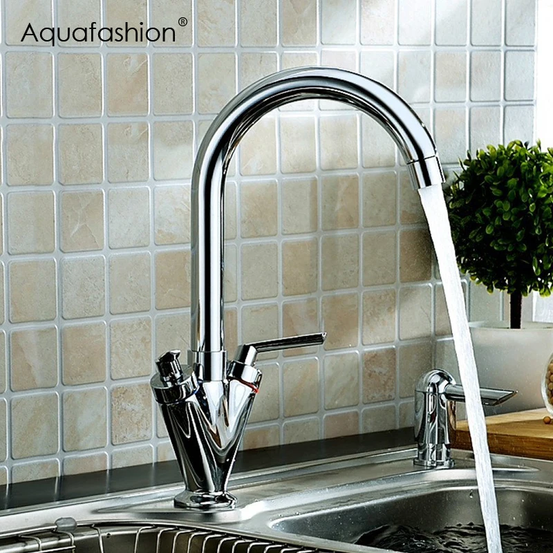 

Swivel Spout Kitchen Faucet Brass Sink Faucet Dual Handle Hot and Cold Water Kitchen Sink Faucet