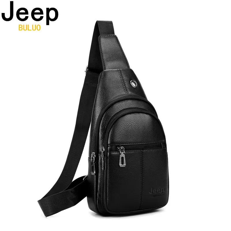 Мужская модная нагрудная сумка jeep buluo черная на плечевом ремне слинг из спилковой