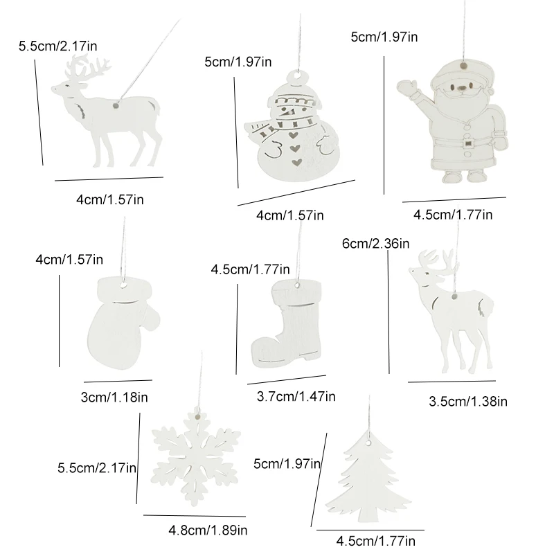 6pcs Snowman Tree Deer Christmas Snowflakes White Pattern Wooden Pendants Party Ornaments Decoration | Дом и сад