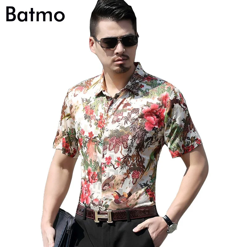 Batmo 2017 new arrival summer cotton printed casual Short slevees shirt men fashion men's plus-size M to 7XL 6923 | Мужская одежда