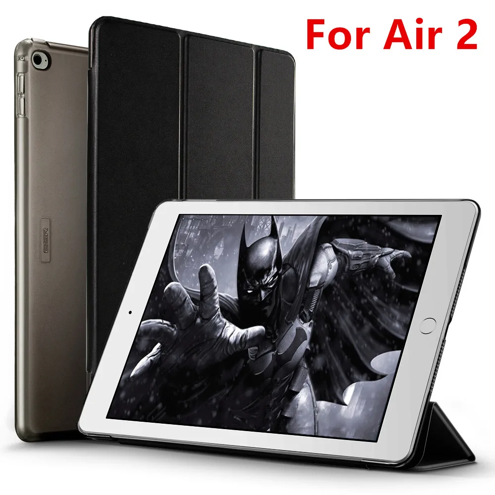 Black for Air 2 Чехол ESR для iPad Air2 Air1, жесткая задняя крышка, ультра тонкий, из искусственной кожи, умный чехол для Apple iPad Air2, многоразовая Подставка для iPad Air1 - Цвет: Black for Air 2