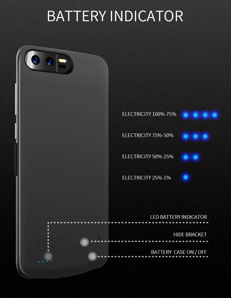 6800/8200 мА/ч чехол для зарядного устройства для huawei P9 P10, чехол для мобильного телефона с зажимом для задней панели, чехол для зарядки аккумулятора для huawei P9 Plus P10 Plus
