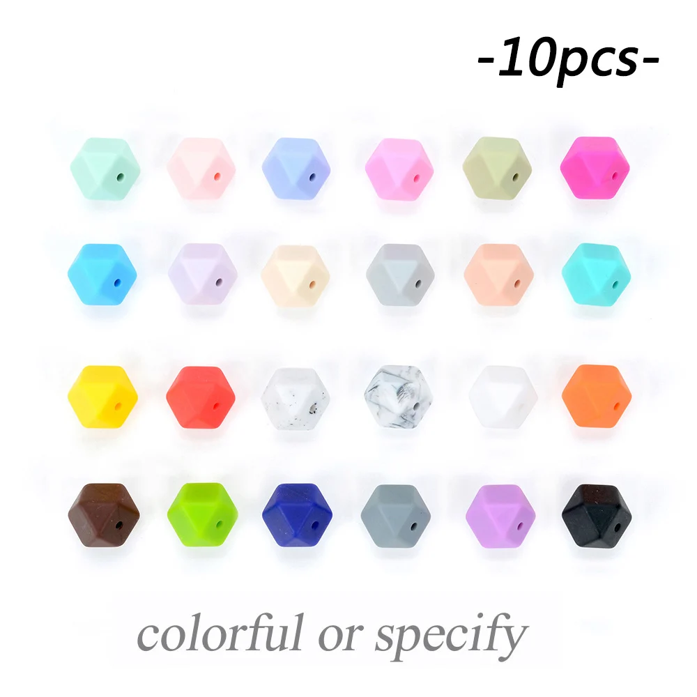 MIX LOFCA 10 шт. мини шестигранные силиконовые бусины 14 мм Прорезыватель для зубов Детские Прорезыватели Детские Силиконовые игрушки для изготовления ожерелья без бисфенола - Цвет: MIX