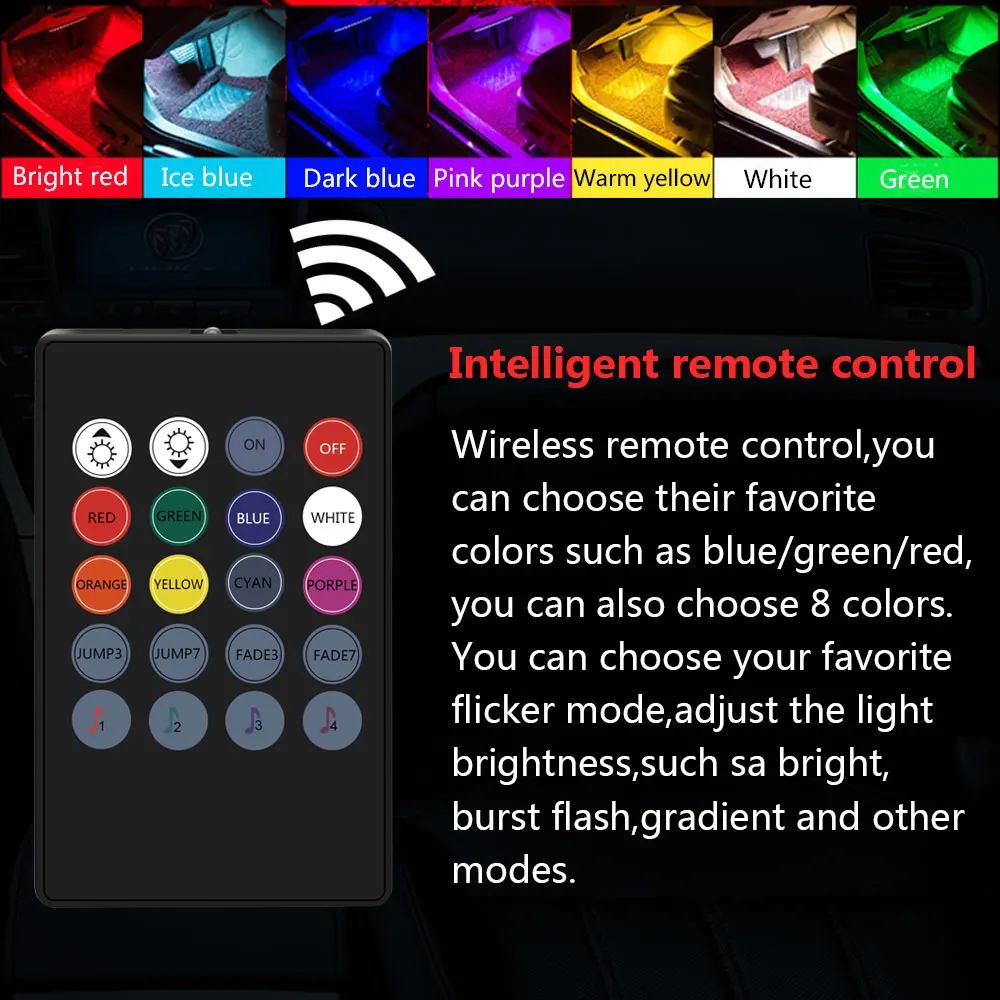 Цветной Автомобильный RGB светодиодный светильник с декоративной атмосферой