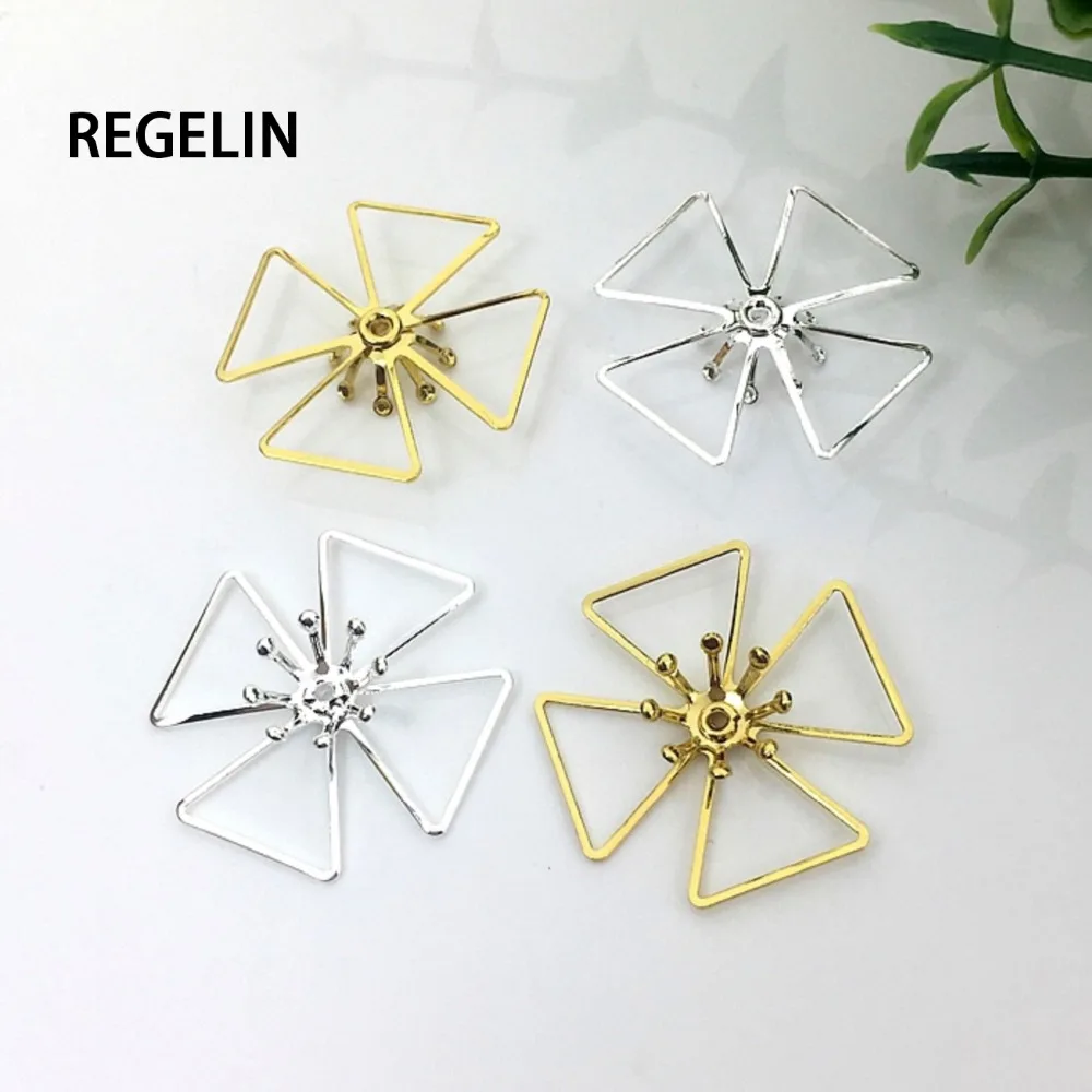 

REGELIN Copper Hollow Filigree Flowers Base Connector Headwear handmade For Jewelry Making Component 20pcs/lot