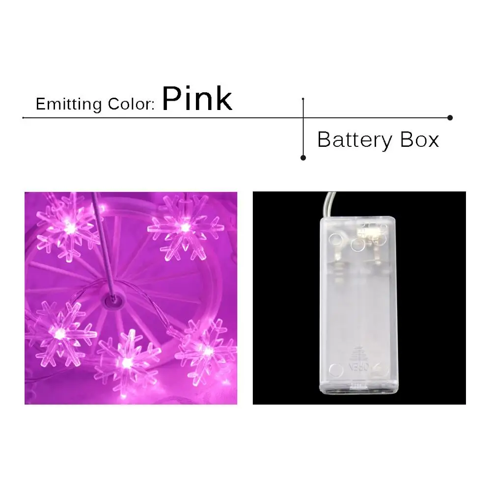 Pink (Battery Box) Светодиодный светильник-Гирлянда для праздника, Рождественская гирлянда, светильник 10, снежинка, сказочный подарок, фонари для свадебной вечеринки, украшения для спальни, HQ - Испускаемый цвет: Pink (Battery Box)