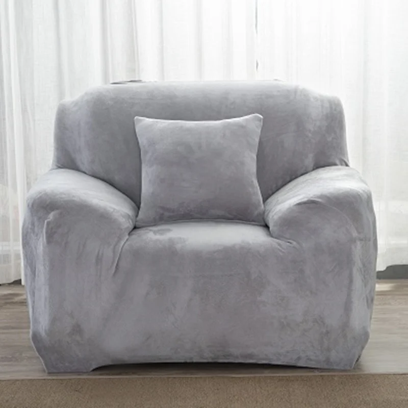 Silver Gray Однотонные Плюшевые Чехлы для дивана Fabirc, эластичные Угловые Чехлы для диванов, чехлы для диванов для гостиной, Защитные чехлы для диванов - Цвет: Silver Gray