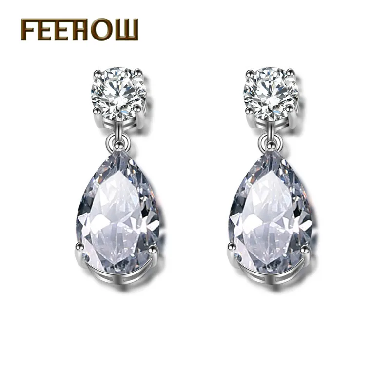 FEEHOW Драгоценности Модный дизайн капля воды серебряный цвет серьги с Блестящий