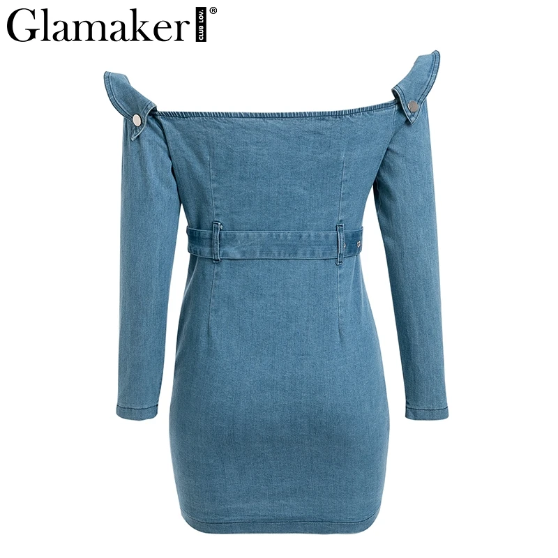Женское джинсовое платье Glamaker Элегантное летнее с открытыми плечами длинным
