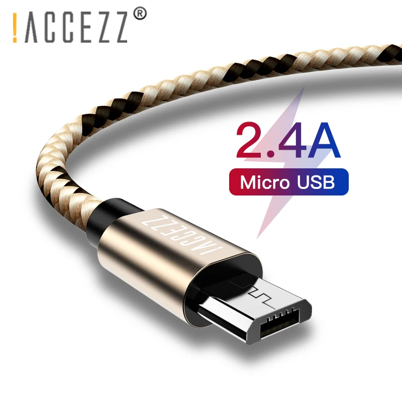 ! ACCEZZ Нейлон Micro USB кабель 2.4A Android телефон провод для быстрой зарядки samsung S7 Xiaomi Redmi