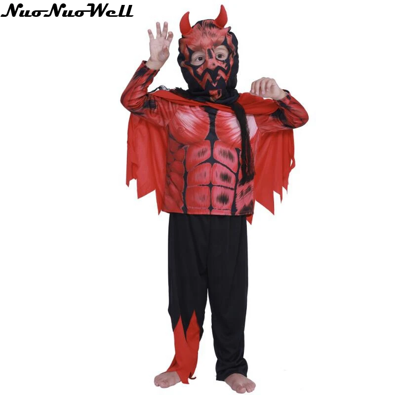 

New Devil Costumes Boys Scary Dress Carnival Role Play Outfit Children Party Masquerade Halloween Party Scary Suit with cloak