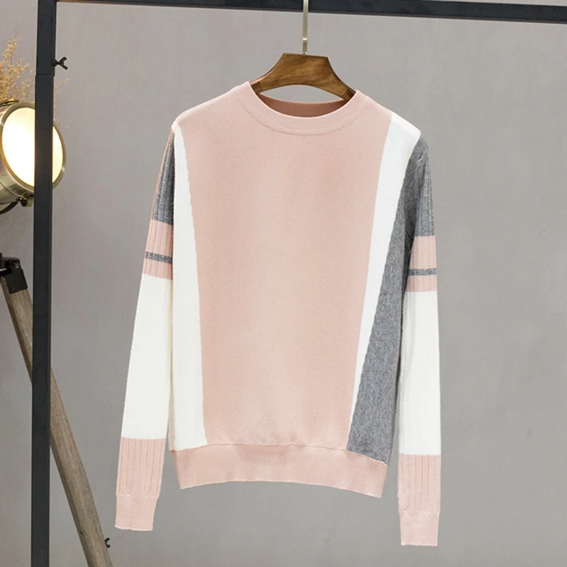 GIGOGOU Autumn Winter Sweater Women Contrast Color Pullover Jumper Long Sleeve O-Neck Knitted Tops Outwear Pull Femme | Женская одежда