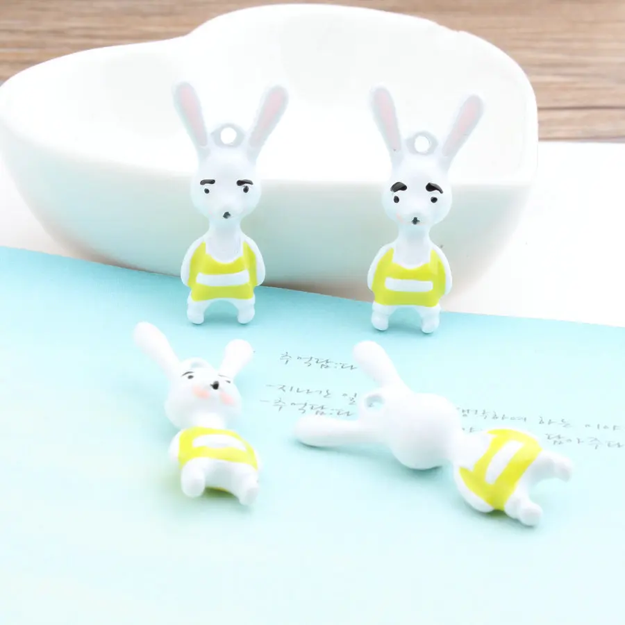 

Wholesale Trendy 30pcs/lot Alloy drop oil Animals Cartoon 3D Long ears yellow vest rabbits Shape Metal Charm Diy Jewelry Pendant
