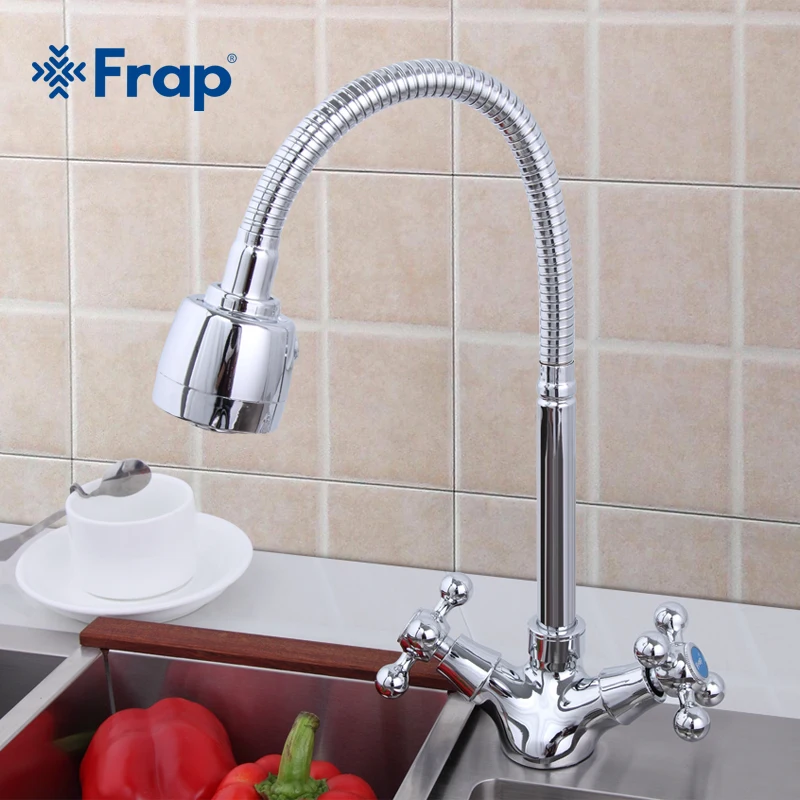 FRAP Серебряный кран с двойной ручкой для кухонной раковины, смеситель для холодной и горячей кухни, смеситель на одно отверстие, водопроводный кран torneira cozinha F4319