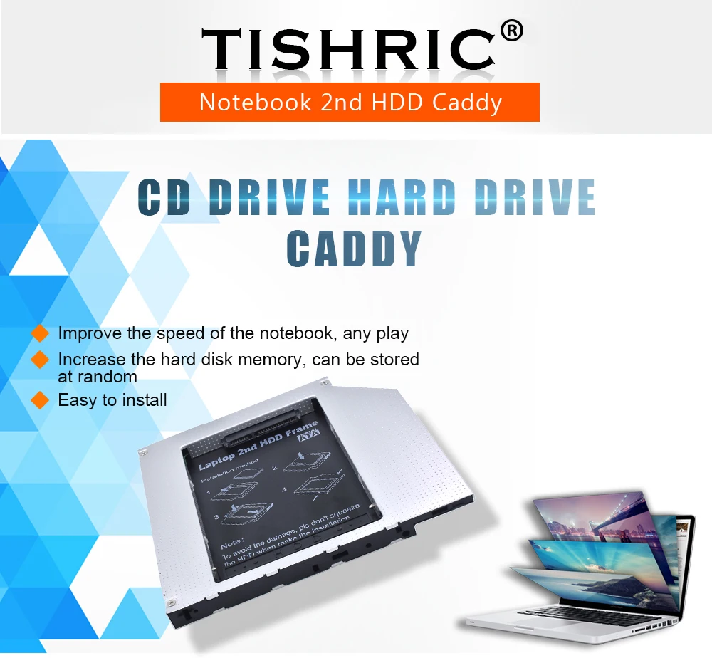TISHRIC для ноутбука ODD CD DVD rom Оптический отсек алюминиевый Универсальный IDE для SATA 3,0 2nd HDD Caddy 9,5 мм 2," SSD чехол HDD корпус