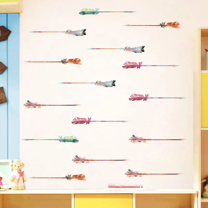 30 шт. индийские перьевые стрелы настенные наклейки для детской комнаты гостиной