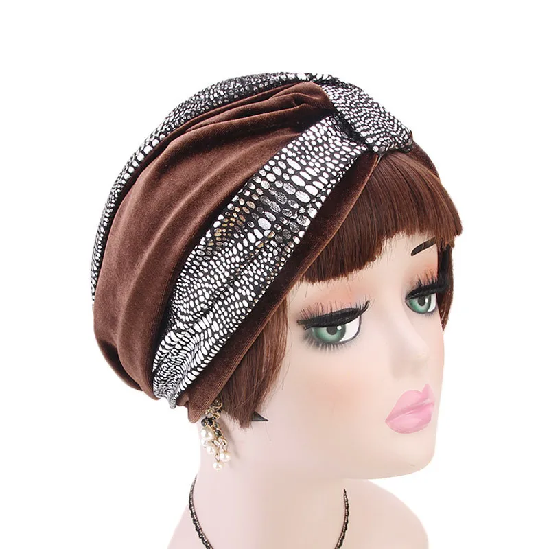 Мусульманский Женский бархатный тюрбан с узелком и оборками облегающая шапочка