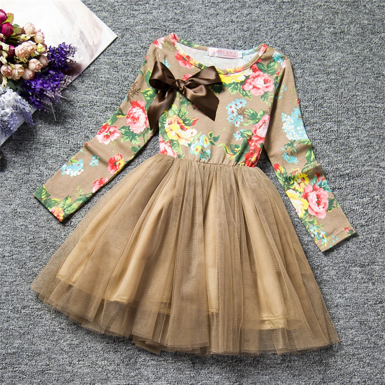 Нарядное зимнее платье с цветочным узором для маленьких девочек возрастом от 3 до 8 лет, повседневная одежда принцессы с длинными рукавами для девочек праздничные платья для школьниц, одежда