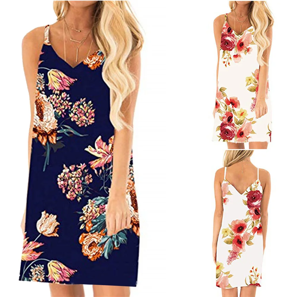 Модное с лямками женское платье женские пляжные летние v образным вырезом
