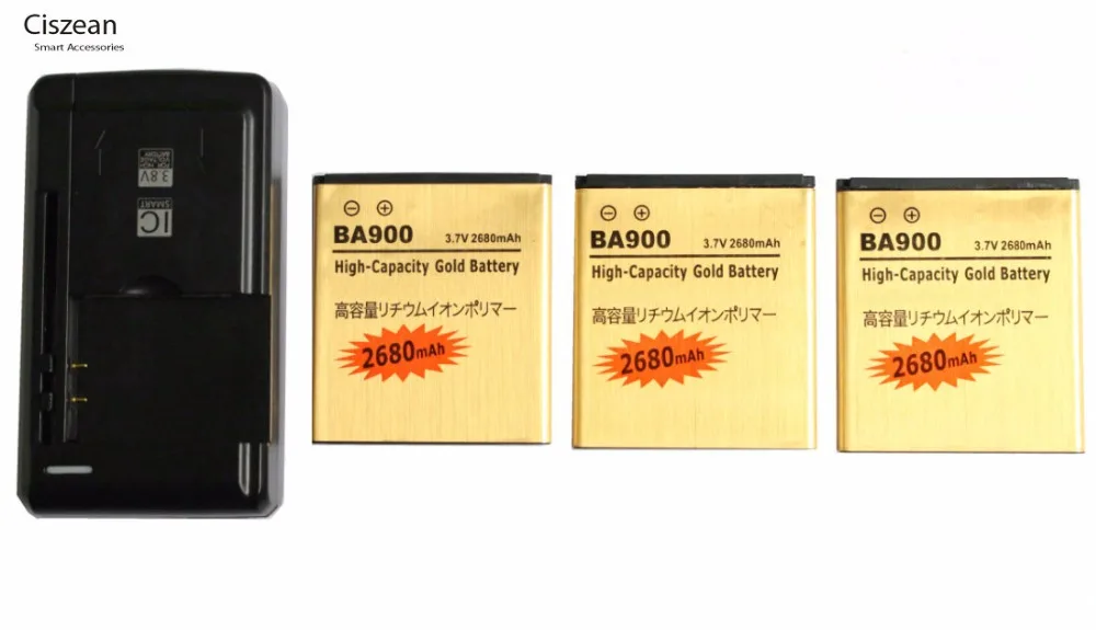 3x2680 mAh BA900 Золотой сменный аккумулятор + универсальное зарядное устройство для E1