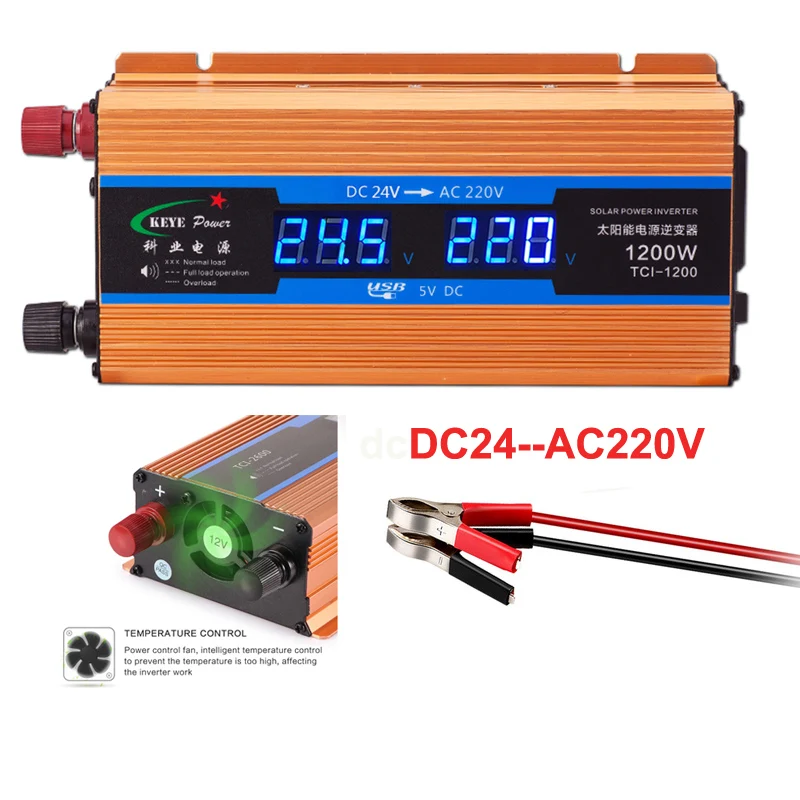 

Professional Car inverter 1200W Power Voltage Converter 24v to 220v Car Charger Volts display Output 50Hz Inverter Power