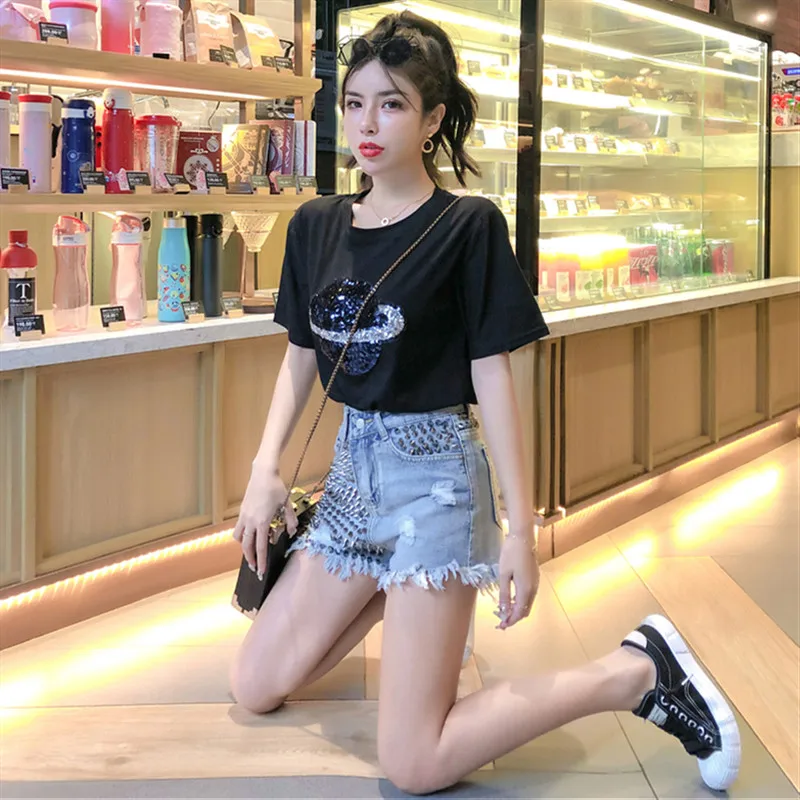 Новые сексуальные джинсовые шорты женские модные заклепки рваные с высокой