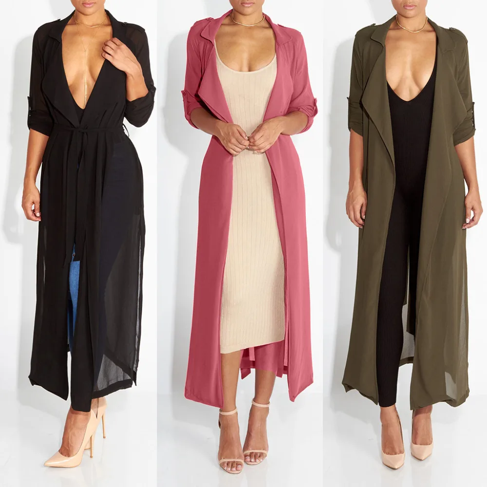 Женское шифоновое платье макси с отложным воротником и длинным рукавом|dress